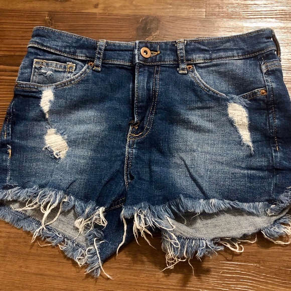 Distressed Dark Wash Denim Shorts - Picture 1 of 3